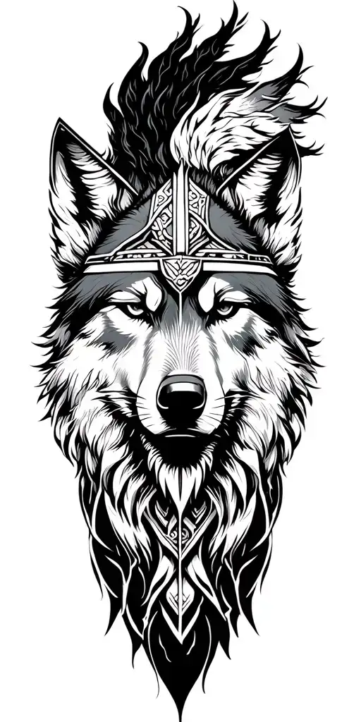 Nordic Wolf and the God Odin Face tattoo design idea