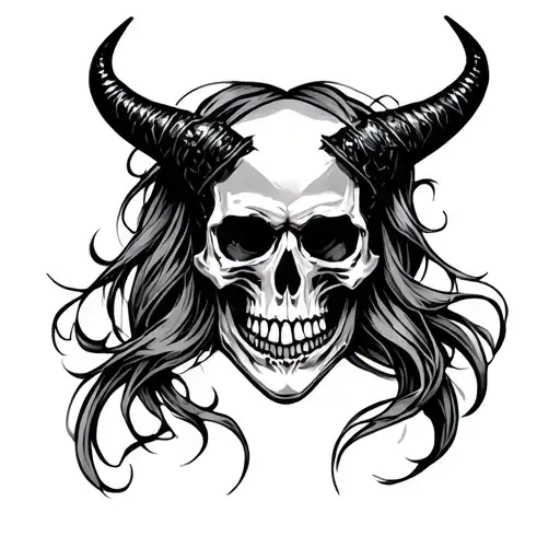 skull and devil horns tattoo design idea