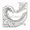 poseidon trident and wave crashing tattoo design idea