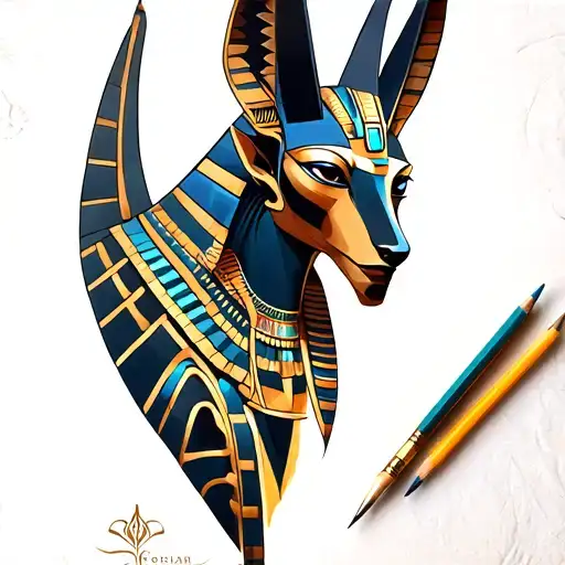 Anubis Egyptian god tattoo on the full arm tattoo design idea