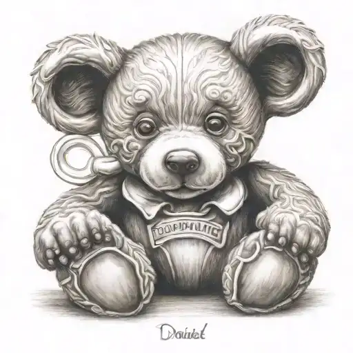 pacifier, teddy bear, name: Daniel-Gabriele tattoo design idea
