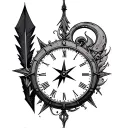 arrow with compass clock tattoo design idea