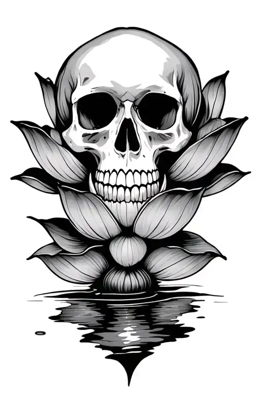 lotus flower with skull in center symbolizing rebirth  tattoo design idea