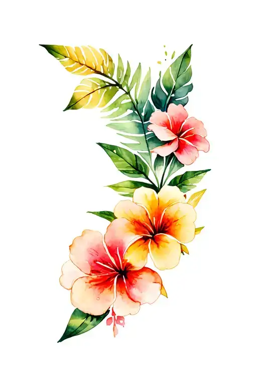 Hawaiian flowers with florida carved tattoo design idea