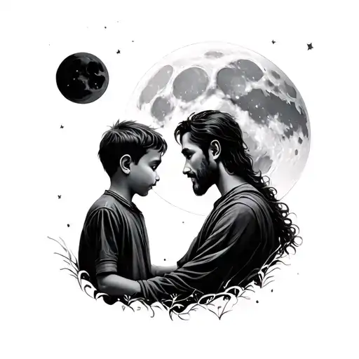 father and son man that hung the moon  tattoo design idea