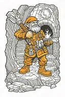 hunter with torch in front of dwarf cave entry tattoo design idea