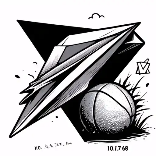 diamond with inside: paper plane, beach, basketball, date on stone "10.07.68" tattoo design idea