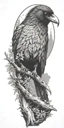 forest with a raven sitting on the top  tattoo design idea
