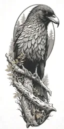 forest with a raven sitting on the top  tattoo design idea