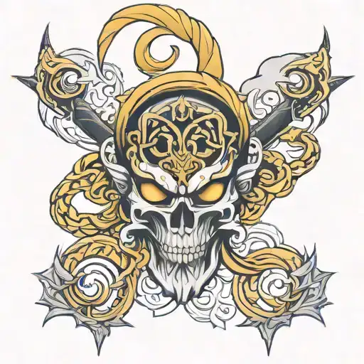 just wukongs staff and golden headband interlocked tattoo design idea