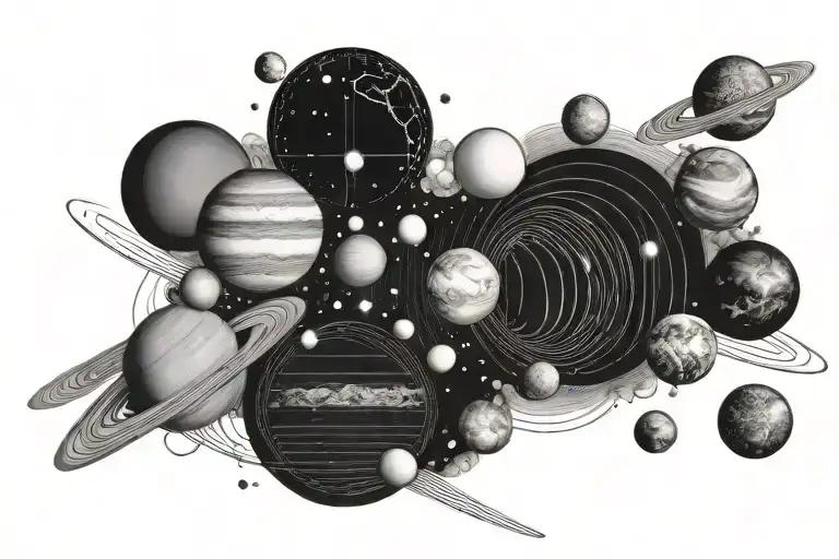 solar system in a line tattoo design idea