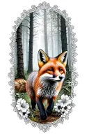 floral lace background with fox running through forest tattoo design idea