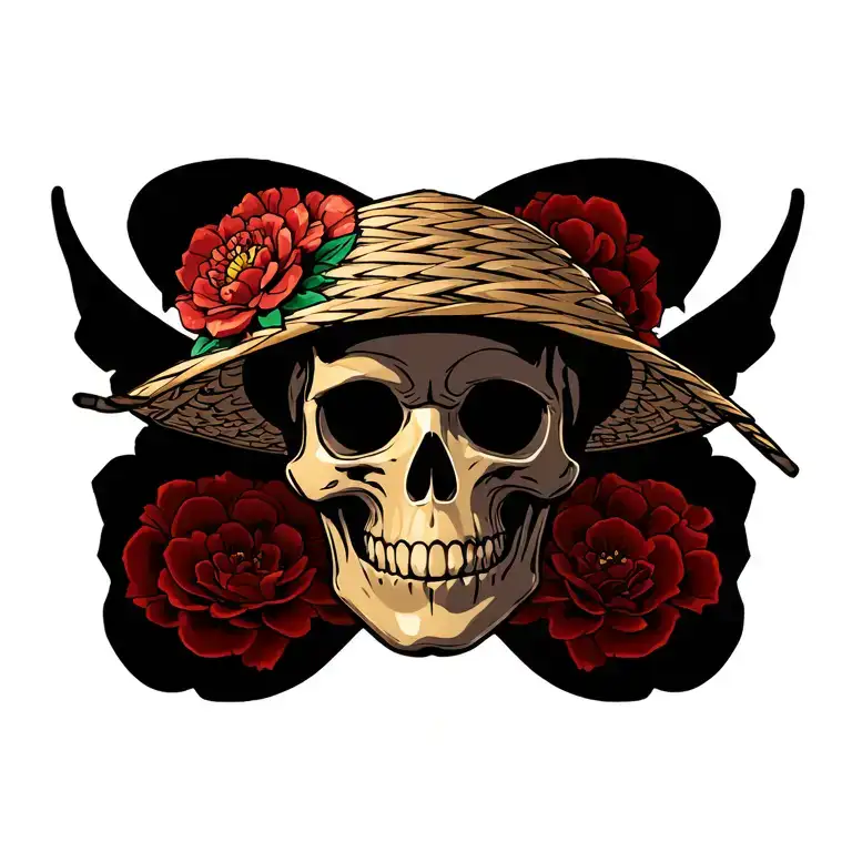 skull straw hat tattoo design idea