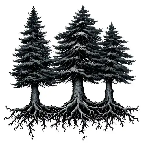 3 trees with one bigger than the others with roots growing from ring finger tattoo design idea