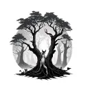 princess mononoke forest background with tree spirits tattoo design idea