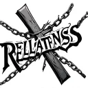 word relentless with a cross and broken chain incorporated  tattoo design idea