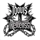 word relentless with a cross and broken chain incorporated  tattoo design idea