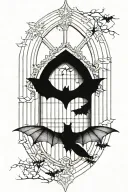 A church window gothic with a bat underneath There tattoo design idea