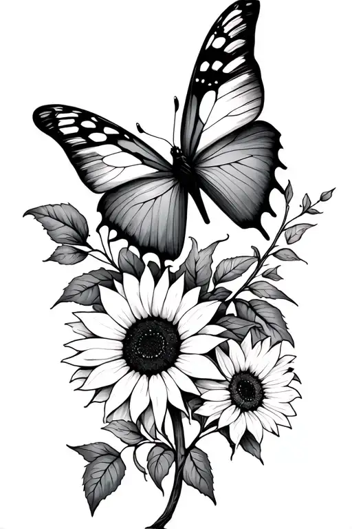 cardinal, sunrise , butterfly , sunflower tattoo design idea