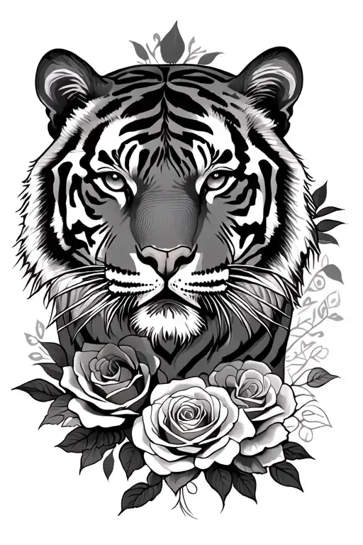 Tiger, Roses, Aztec tattoo design idea