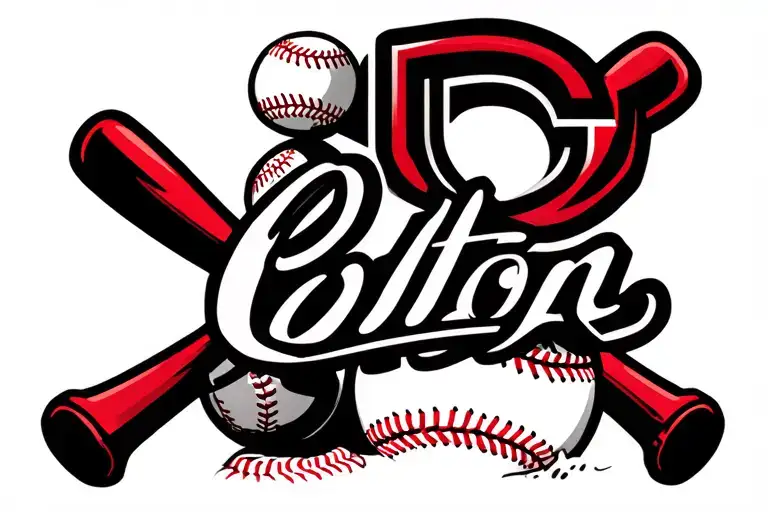 Colton, the 2 O's as baseballs, and the T as 2 baseball bats, and the seams of the baseballs red tattoo design idea