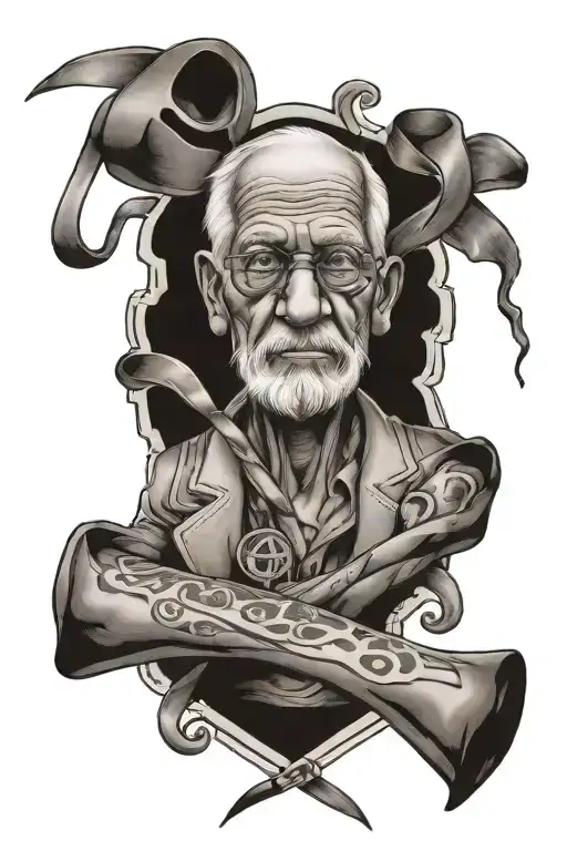 grandpa in a garage and brain and lung cancer ribbon tattoo design idea