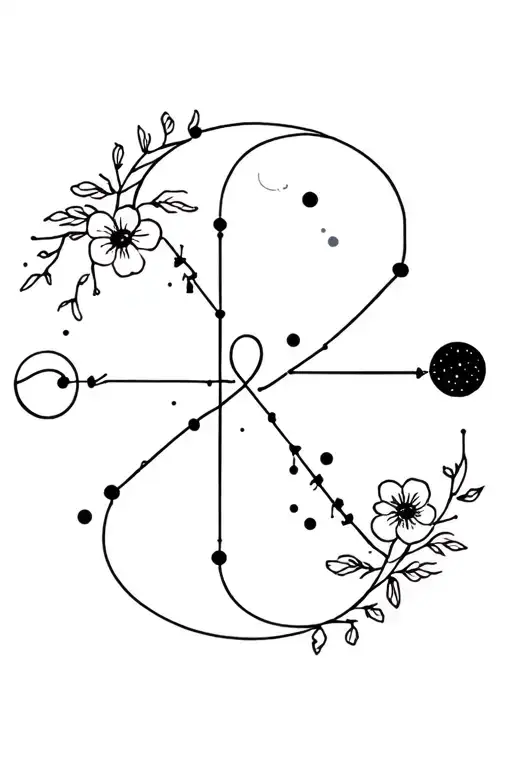 zodiac constellations capricorn libra water with moon sun and infinity sign and flowers tattoo design idea