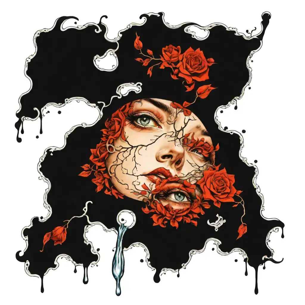 Picture of surrealistic water flowing from eyes and nature by salvador dali, highly detailed, intricate, cinematic, dreamy, surrealism tattoo tattoo design idea