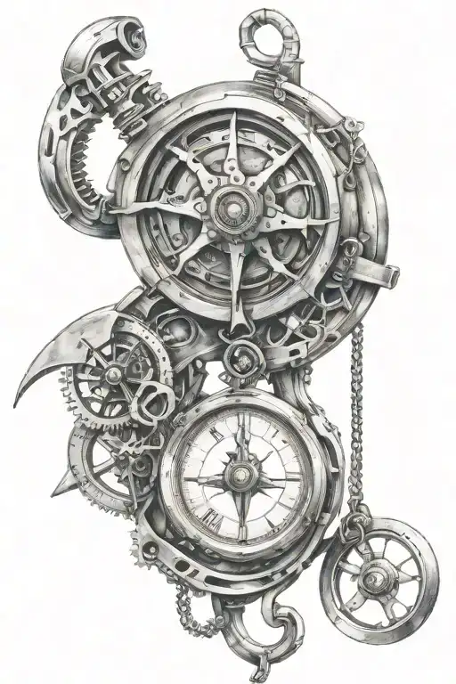 mechanical pendulum hanging from reapers scythe  tattoo design idea