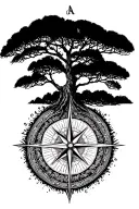 Acacia Tree in compass tattoo design idea