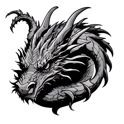 a not so detailed basic looking, tattoo outline of a dragon crawling tattoo design idea