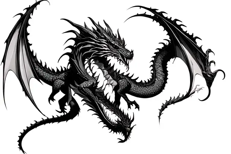 Dragon breathing dark magic tattoo design idea