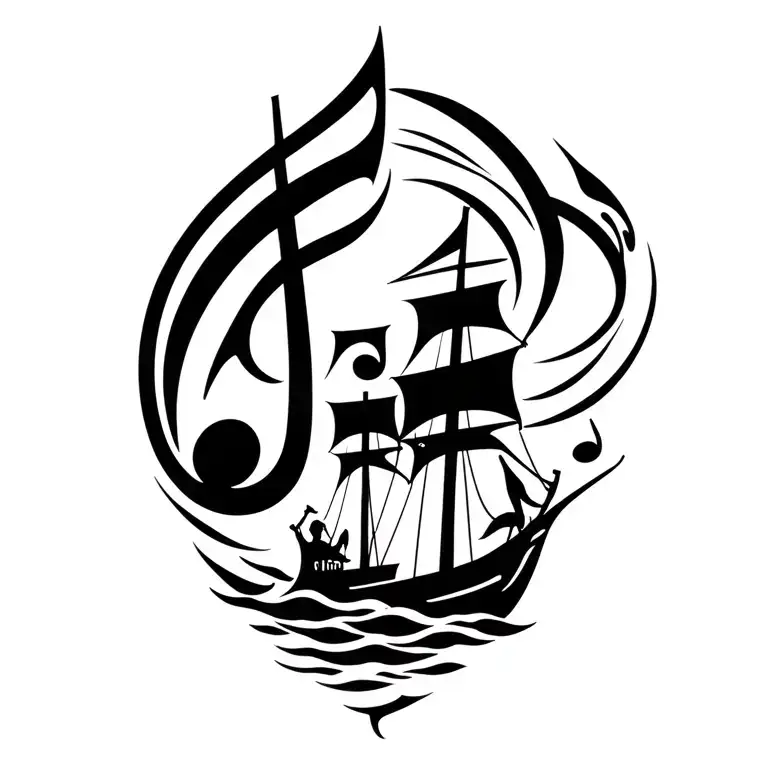 3 brothers boat sailing music note intertwined tattoo design idea