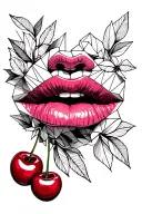 lips bitting cherry tattoo design idea