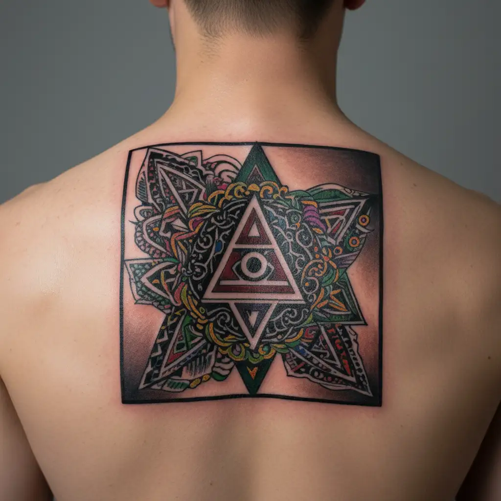 Arm band tattoo using shiva Kona triangle symbol and Shakti Kona triangle symbol tattoo design idea