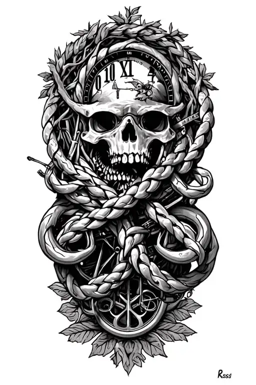 "Rossi " "Rossi " harley knuckleheads engine, tree of life, libra scales, time intertwined tattoo design idea