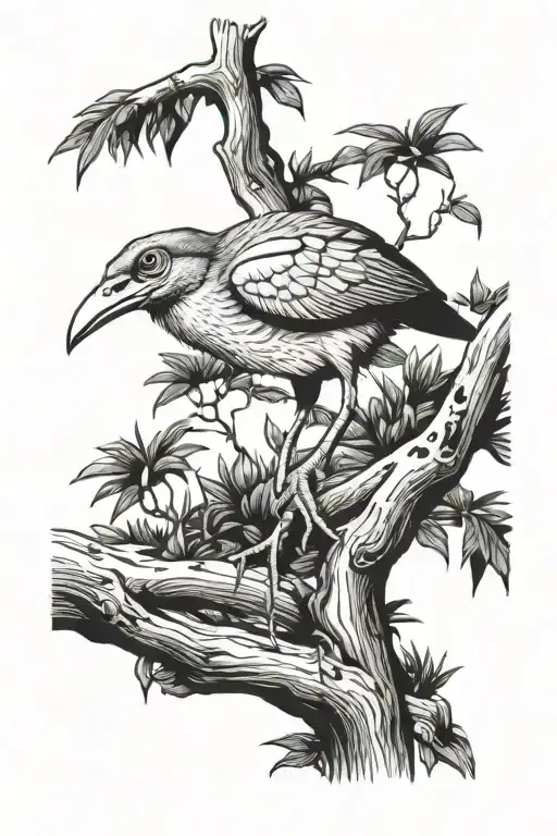 Tree Frog Shoebill Stork on a tree  tattoo design idea