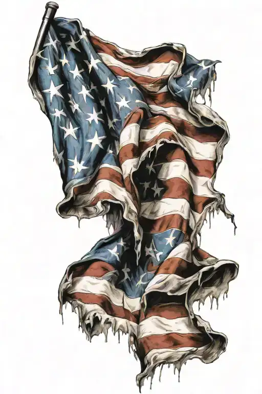 tattered American flag waving proudly tattoo design idea