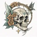 stars moon dreamer catcher faries roses skull tattoo design idea