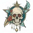 stars moon dreamer catcher faries roses skull tattoo design idea