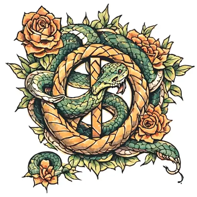 snake over peace symbol combined tattoo design idea