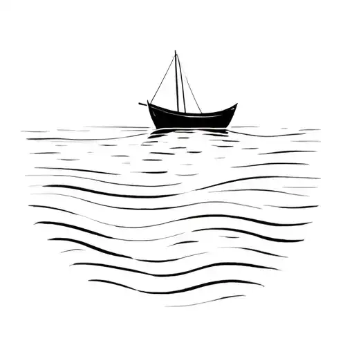 boat floating on a curved river tattoo design idea