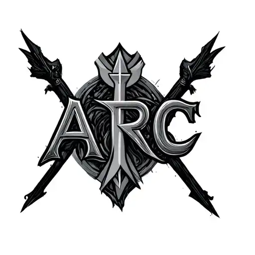 logo use the word "ARC" and a cross in cybersigilism tattoo design idea