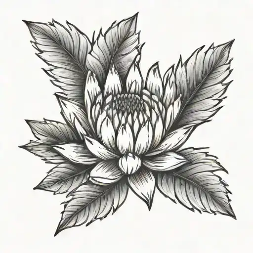 outline floral protea flower blooming tattoo design idea
