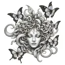 medusa surrounded with butterflies tattoo design idea