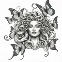 medusa surrounded with butterflies tattoo design idea
