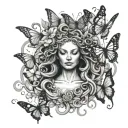 medusa surrounded with butterflies tattoo design idea