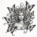 medusa surrounded with butterflies tattoo design idea