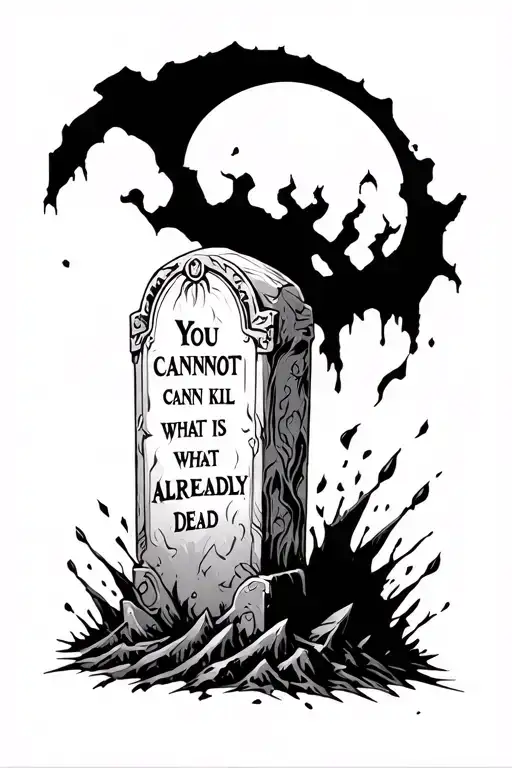 Tombstone coming out of the ground with "you cannot kill what is already dead" engraved on it tattoo design idea