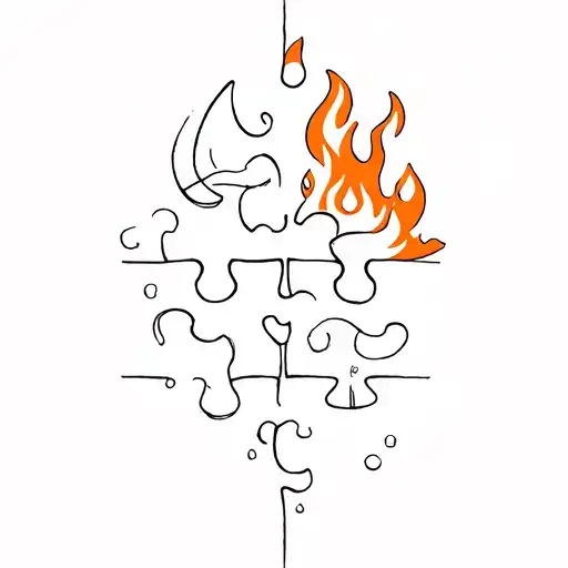 puzzle pieces incorporating elements like fire, water, earth air tattoo design idea